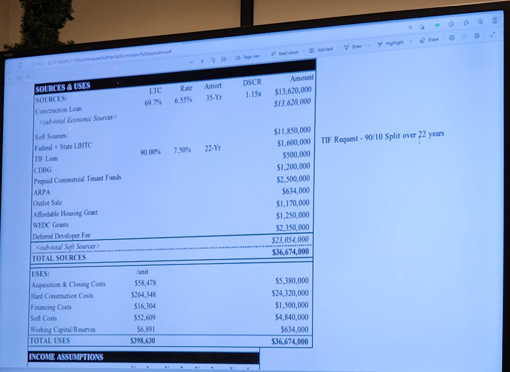 Picture of funding plan presented